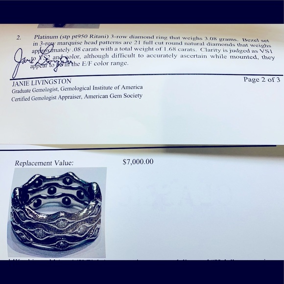 RITANI Unique Three-Row Bezel Set 1.68 CT Diamond Ring In Platinum(pt950),size 7